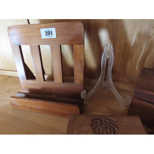 391 - Oak Book Stand Together with Small Collection of Five Wooden Boxes