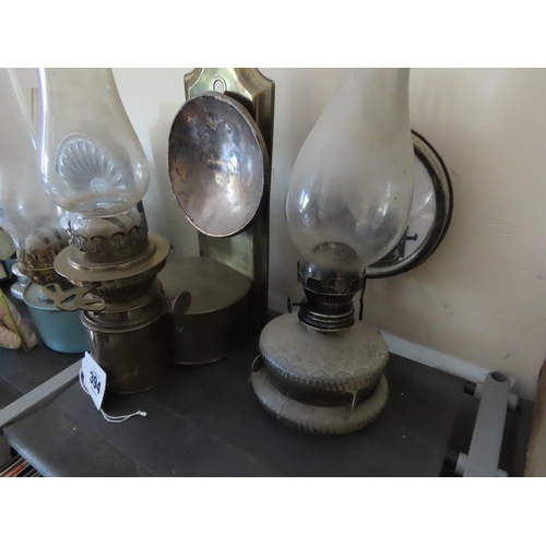 394 - Collection of Four Oil and Kerosene Lamps with Original Flues Tallest Approximately 16 Inches High