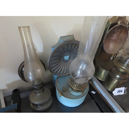 394 - Collection of Four Oil and Kerosene Lamps with Original Flues Tallest Approximately 16 Inches High