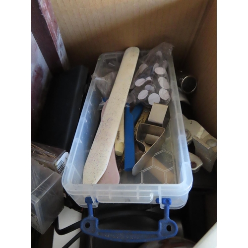 494 - One Box of Miscellaneous Artist Materials Cutters, UV Lamp etc. As Photographed