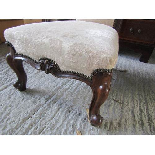 555 - Victorian Side Chair Mahogany Frame Cabriole Supports Upholstered