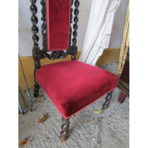 557 - Victorian Jacobean Carved Side Chair Red Velvet Upholstery