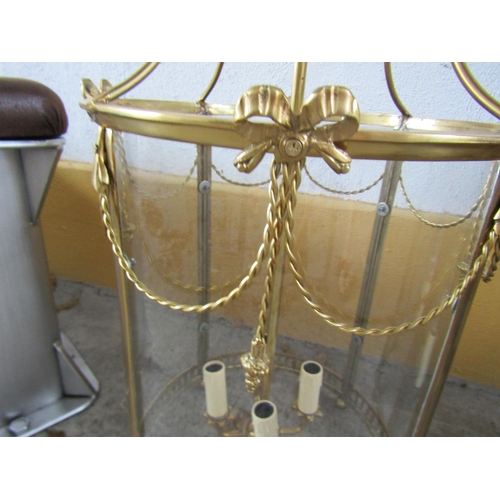 560 - Circular Form Cast Brass Ceiling Lantern Electrified Working Order with Original Fittings and Inset ... 