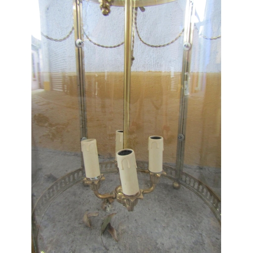 560 - Circular Form Cast Brass Ceiling Lantern Electrified Working Order with Original Fittings and Inset ... 