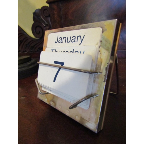 565 - Silver Mounted Desk Calendar with Month, Day and Date Cards Hallmarked Approximately 4 Inches Square