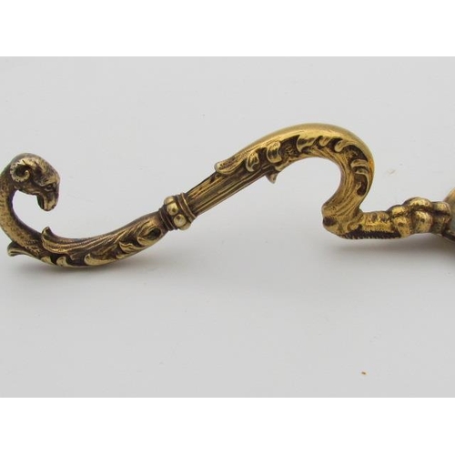 591 - Unusually Shaped Silver Gilded Spoon with Animal Formations on Handle Good Condition