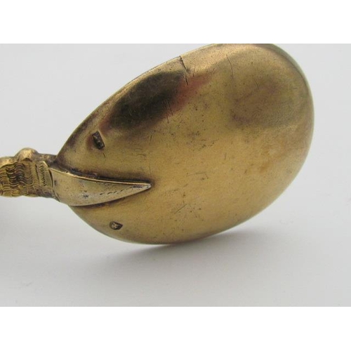 591 - Unusually Shaped Silver Gilded Spoon with Animal Formations on Handle Good Condition