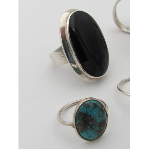 599 - Selection of Sterling Silver Rings with Blue Turquoise Lapis Lazuli