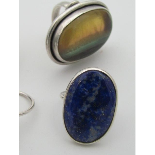 599 - Selection of Sterling Silver Rings with Blue Turquoise Lapis Lazuli