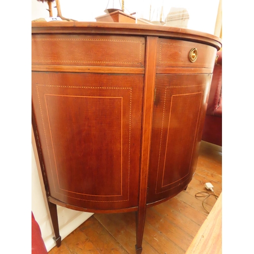 77 - Antique Mahogany Demi-Lune Cabinet with Inlaid Decoration 45 Inches Wide x 38 Inches Tall