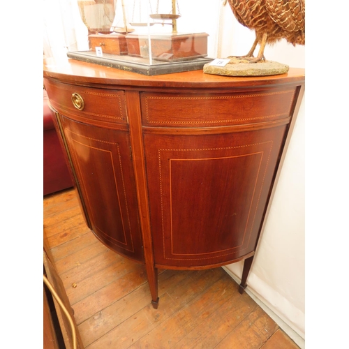 77 - Antique Mahogany Demi-Lune Cabinet with Inlaid Decoration 45 Inches Wide x 38 Inches Tall