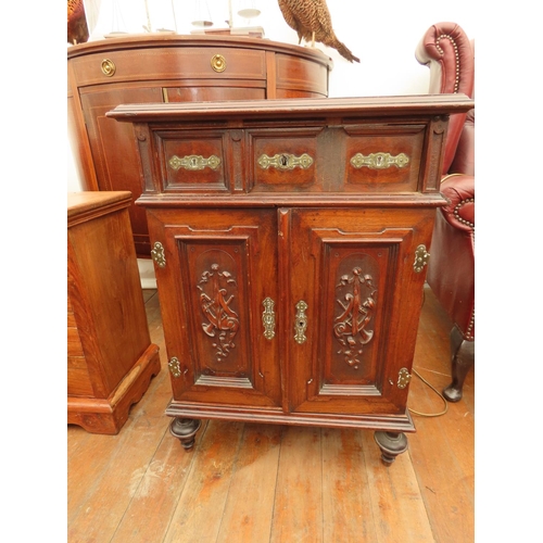 80 - Antique Mahogany Cabinet Featuring Six Single Drawers over Cupboard Base with Original Brass Fitting... 