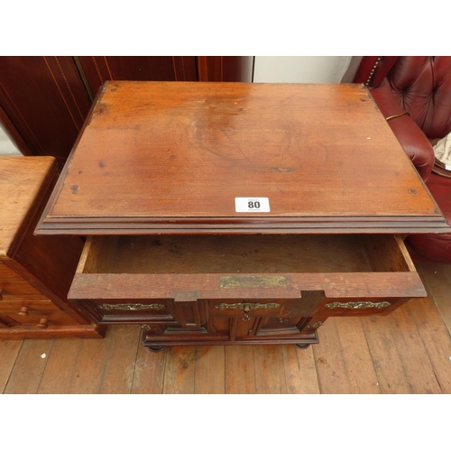 80 - Antique Mahogany Cabinet Featuring Six Single Drawers over Cupboard Base with Original Brass Fitting... 