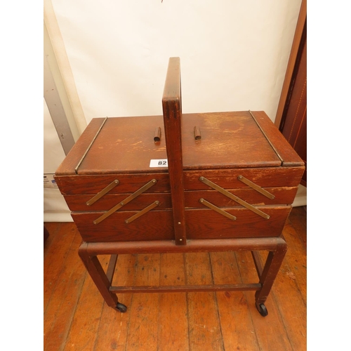 82 - Antique Sewing Box with Concertina Function on Original Base