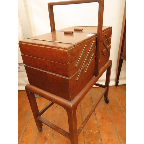 82 - Antique Sewing Box with Concertina Function on Original Base