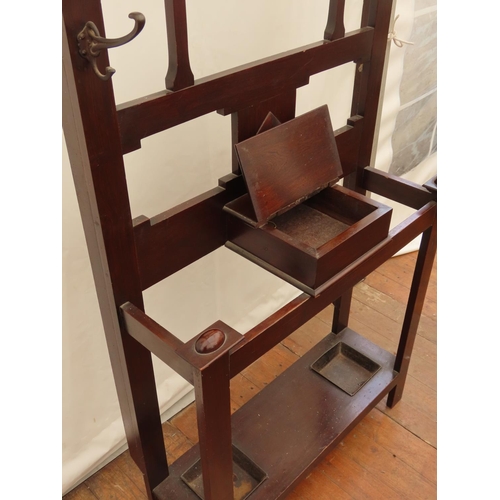 84 - Antique Mahogany Hall Stand with Coat Hooks and Stick Stand Compartment 77 Inches Tall x 34 Inches W... 