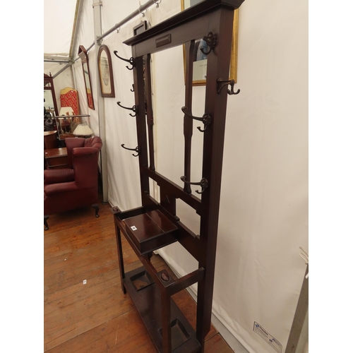 84 - Antique Mahogany Hall Stand with Coat Hooks and Stick Stand Compartment 77 Inches Tall x 34 Inches W... 