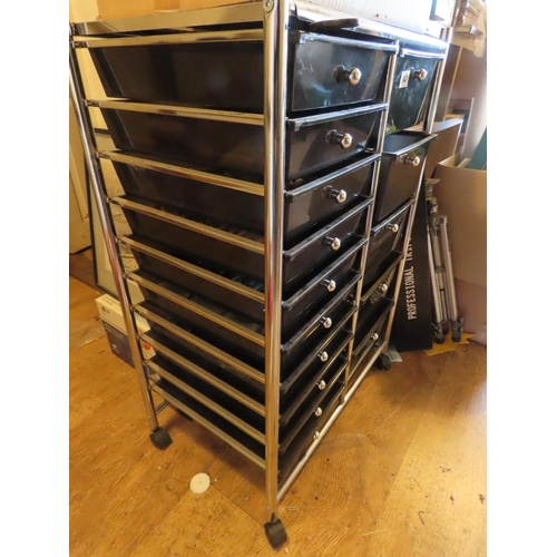 847 - Set of Chrome and Black Plastic Filing Drawers Containing a Variety of Lego and Stationary etc.