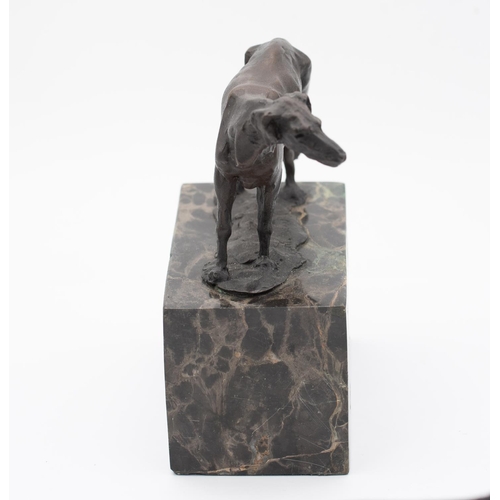 851 - Bronze Sculpture of Hound Rectangular Form Marble Base Approximately 7 Inches High