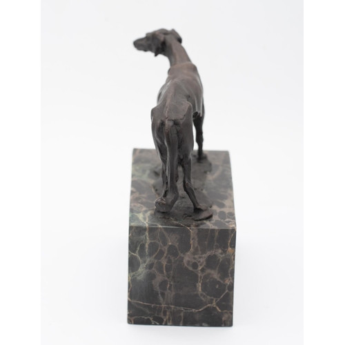 851 - Bronze Sculpture of Hound Rectangular Form Marble Base Approximately 7 Inches High