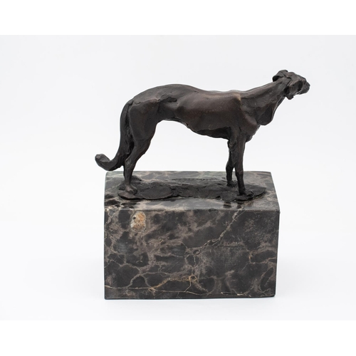 851 - Bronze Sculpture of Hound Rectangular Form Marble Base Approximately 7 Inches High