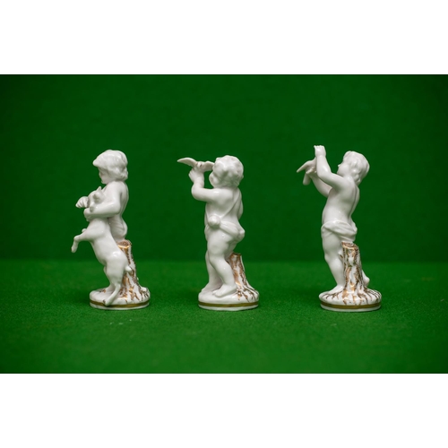 864 - Set of Three Meissen Porcelain Figures of Playful Cherubs Each Approximately 3 Inches High