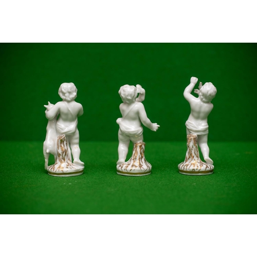 864 - Set of Three Meissen Porcelain Figures of Playful Cherubs Each Approximately 3 Inches High