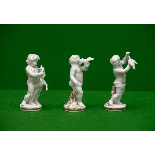 864 - Set of Three Meissen Porcelain Figures of Playful Cherubs Each Approximately 3 Inches High