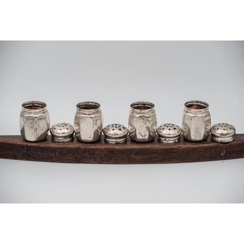 875 - Set of Four Silver Salt and Peppers with Rest