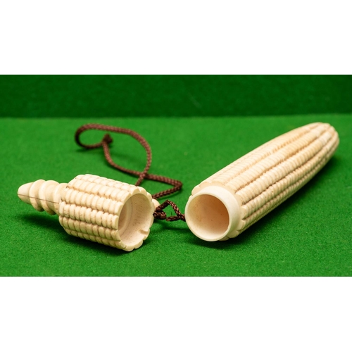 880 - Carved Bone Corn on the Cob Motif Box with Toggle Approximately 7 Inches Long