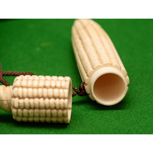 880 - Carved Bone Corn on the Cob Motif Box with Toggle Approximately 7 Inches Long