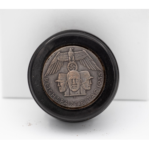 884 - Military Snuff Box with Inset Plaque Approximately 3 Inches Diameter