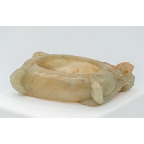 896 - Carved Jade Brush Pot Unusual Form Approximately 3 Inches Wide