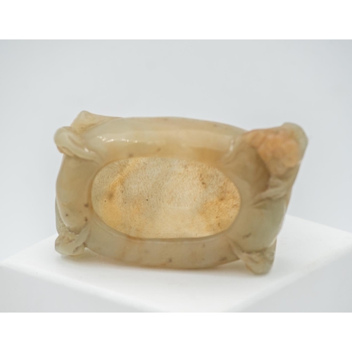 896 - Carved Jade Brush Pot Unusual Form Approximately 3 Inches Wide