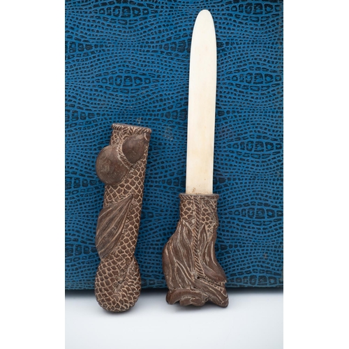 915 - Japanese Carved Wood and Bone Knife