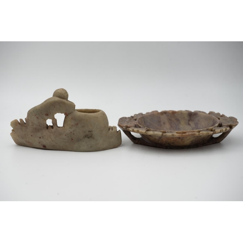 933 - Oriental Carved Soapstone Ink Washer and Another Two Items in Lot