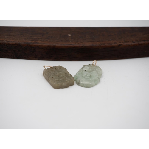 946 - Two Gold Fitted Jade Necklace Pendants