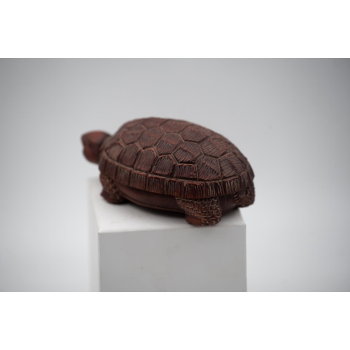 950 - Japanese Carved Wood Turtle Motif Decorated Box Approximately 5 Inches Wide