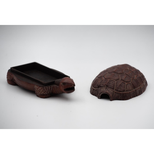 950 - Japanese Carved Wood Turtle Motif Decorated Box Approximately 5 Inches Wide