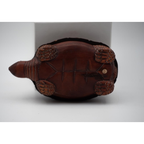 950 - Japanese Carved Wood Turtle Motif Decorated Box Approximately 5 Inches Wide