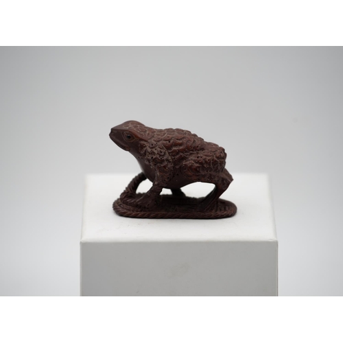 951 - Japanese Carved Wooden Frog Motif Netsuke