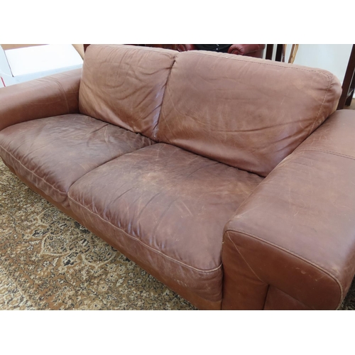 97 - Good Quality Tan Leather Three Seater Couch 82 Inches Wide x 30 Inches Tall