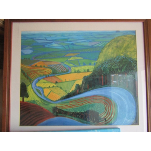 974 - David Hockney Coloured Lithograph Yorkshire Scene and Another Lithograph Laid on Canvas Largest Appr... 