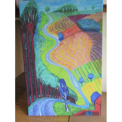 974 - David Hockney Coloured Lithograph Yorkshire Scene and Another Lithograph Laid on Canvas Largest Appr... 