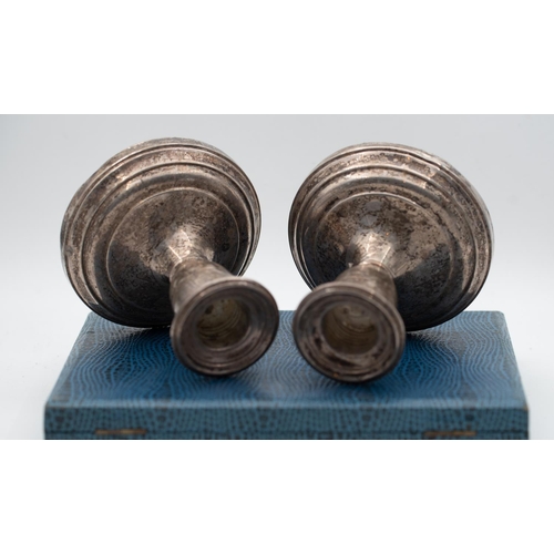 984 - Pair of Silver Candle Sticks Turned Pedestal Form