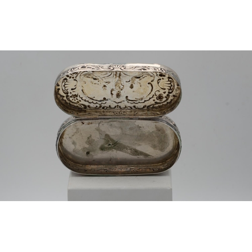 986 - Oval Silver Desk Box with Emboss Decoration Hinged Cover Approximately 4 Inches Diameter