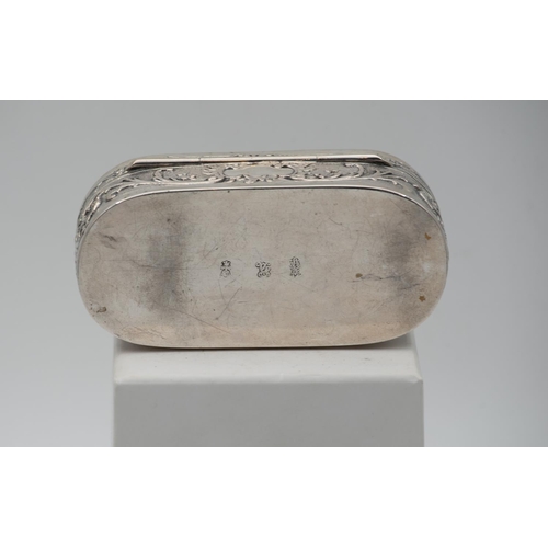 986 - Oval Silver Desk Box with Emboss Decoration Hinged Cover Approximately 4 Inches Diameter