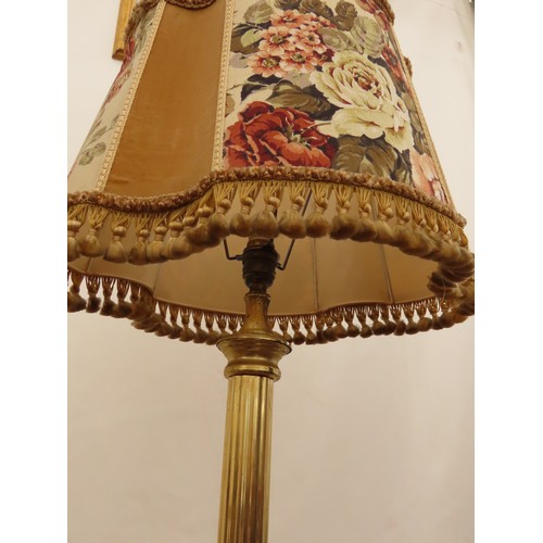 101 - Vintage Brass Colum Table Lamp with Tassel Shade Approximately 30 Inches Tall