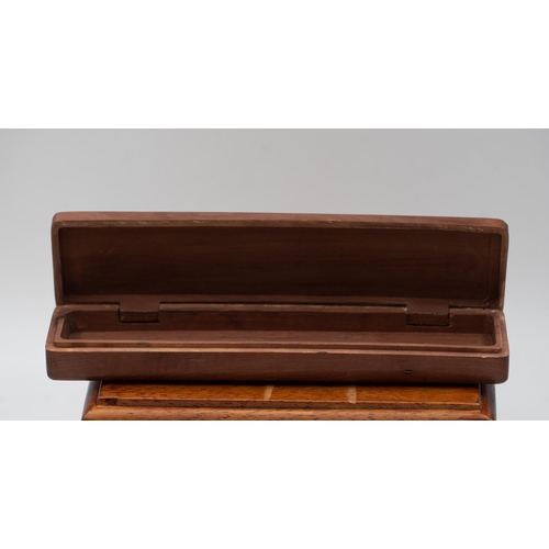 1007 - Bone and Wood Rectangular Form Desk Box or Pill Box with Avian Motif Decorated Cover