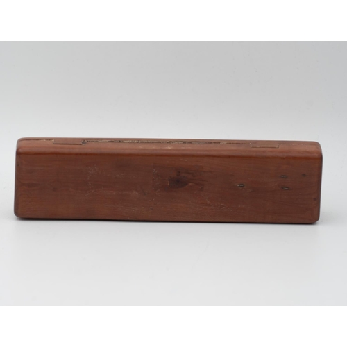 1007 - Bone and Wood Rectangular Form Desk Box or Pill Box with Avian Motif Decorated Cover